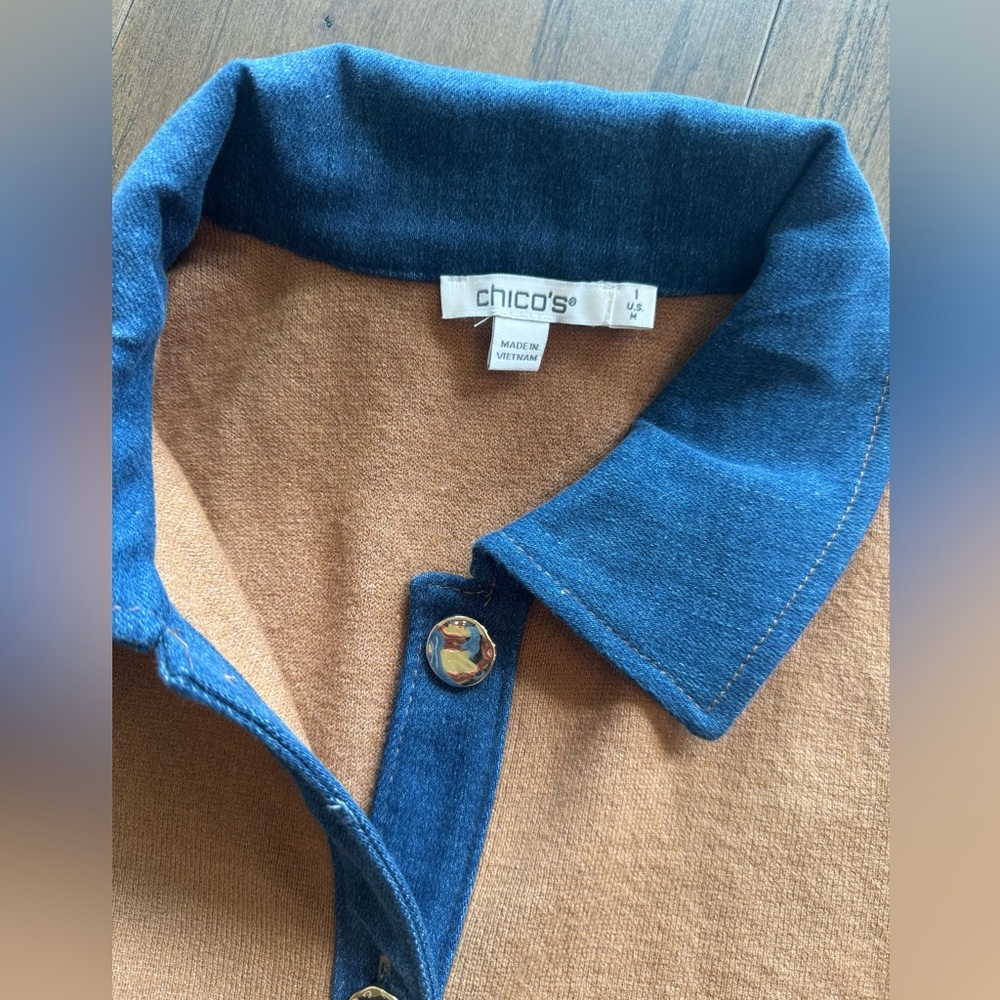 Camel and Denim Button-Up Cardigan Jacket - Picture 2 of 2